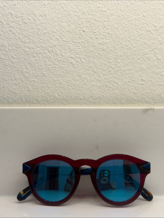 Krewe Toulouse Round Red Frame Sunglasses with Blue Mirrored Lenses main image 8
